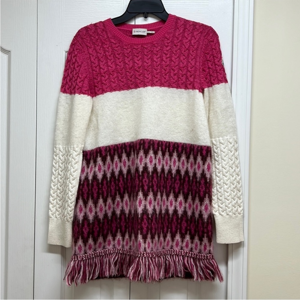 Moncler virgin wool sweater dress with fringe